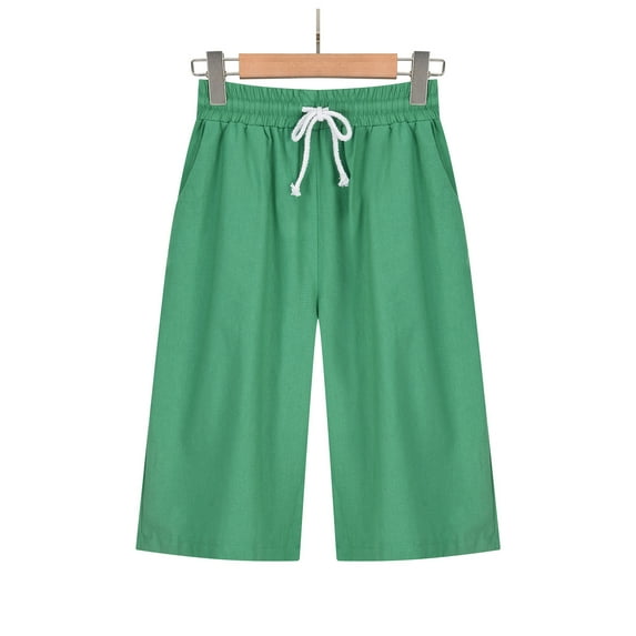 Trousers Pants For Women Cotton Linen Women's New Pants Solid Color Large Size Loose Ladies Pocket Casual Wide Leg Pants Ankle Capris Trousers Elastic Waist on Clearance