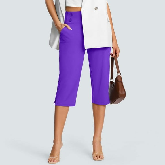 Trousers Pants for Women, Purple High Waisted Crop Work Pants Summer Casual Slacks Yoga Dress Pant, Summer Pants for Women 2025, M, Casual Pants for Women, S-5XL, Womens Work Pants