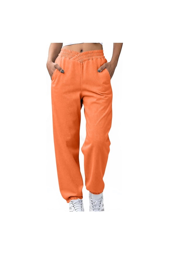 Trousers Pants for Women Solid Color Casual Ankle Strap Elastic Waist Sweatpants with Pocket Breathable Baggy Outdoor Hiking Pants Loose Running Joggers Lightweight Casual Travel Pants Women
