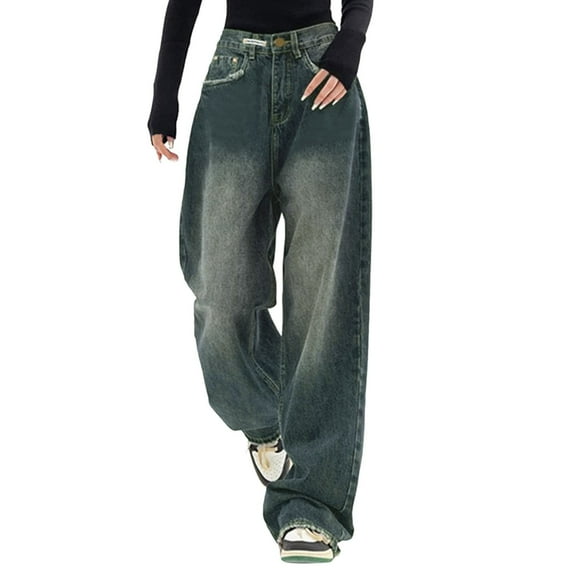 Trousers Pants for Women Baggy Jeans with High Waist Streetwear Fashion Vintage Denim Loose Straight Leisure Womens Sweatpants