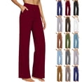 thumbnail image 1 of Trousers Pants for Women Plus Size Solid Color Straight Leg Loose Fit High Waist Summer Casual Stretchy Work Pants Slacks with Pockets, 1 of 8