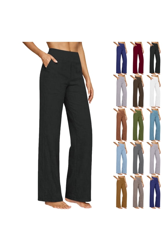 Trousers Pants for Women Plus Size Solid Color Straight Leg Loose Fit High Waist Summer Casual Stretchy Work Pants Slacks with Pockets