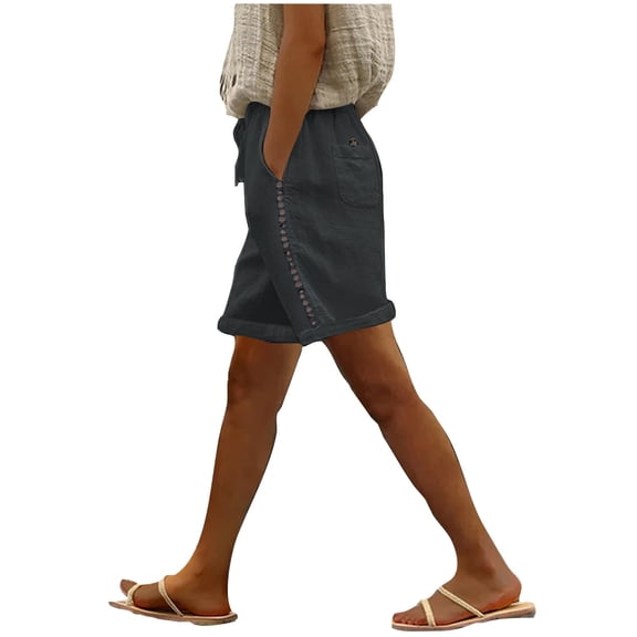 Trousers Plus Size Cotton Crop Yoga Pants for Women Shorts Pants Summer Elastic Waist Casual Linen Pockets Pants