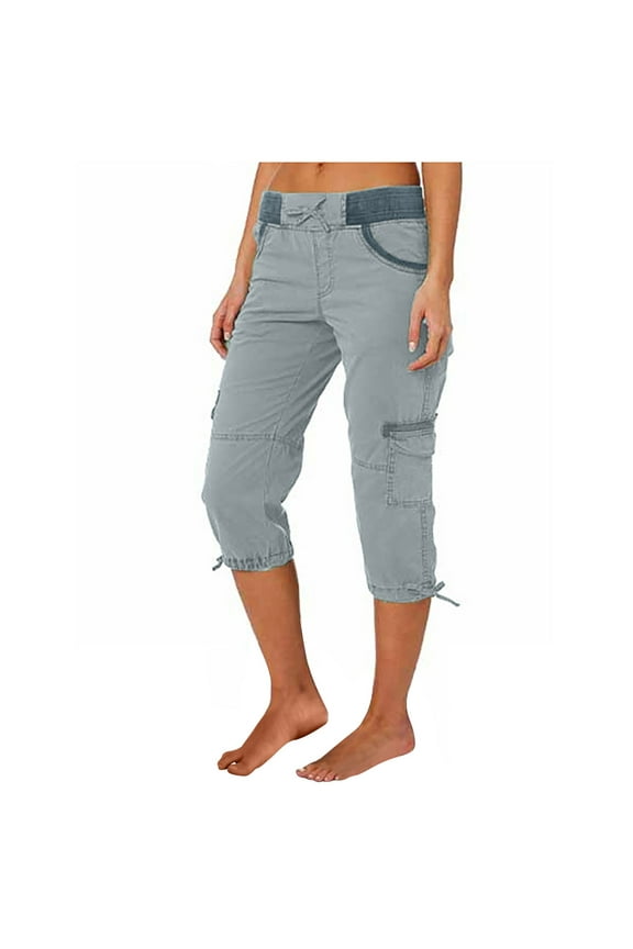 Trousers For Women 3/4 Capri Slacks Scruffs Workwear Pants Straight Leg Trousers Bouquet Feet Slacks Cargo Pants Drawstring Trousers Pockets Slacks Solid Color Pants Up to 65% off