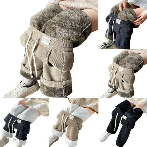 Trousers for Women Thicken Velvet Solid Color Elastic Waist Womens Slacks with Pockets Ladies Winter Casual Loose Drawstring Home Trouser Outdoor Sport Pants Dark Gray XL