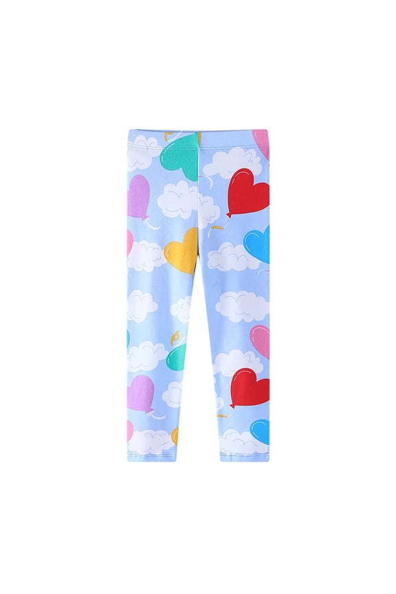 Trousers for Girls Heart Shaped Cloud Pattern Base Layer Leggings Girls Summer Clothes,Sky Blue,5-6 Years