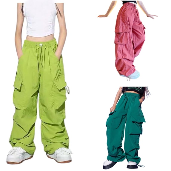 Trousers for Girls Kids Casual High Waisted Drawstring Loose Pockets Kid Tall Cargo Sweatpants Solid Color Wide Leg Pants