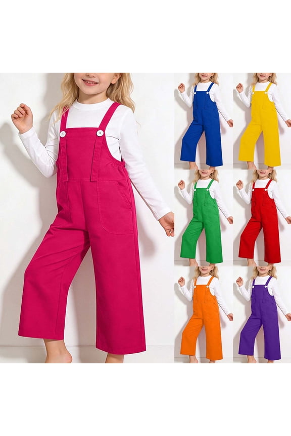 Trousers for Girls Kids Performance Overalls Cute Childrens Suspenders Pants for Year Dance Choir Solid Color Wide Leg Loose Pants