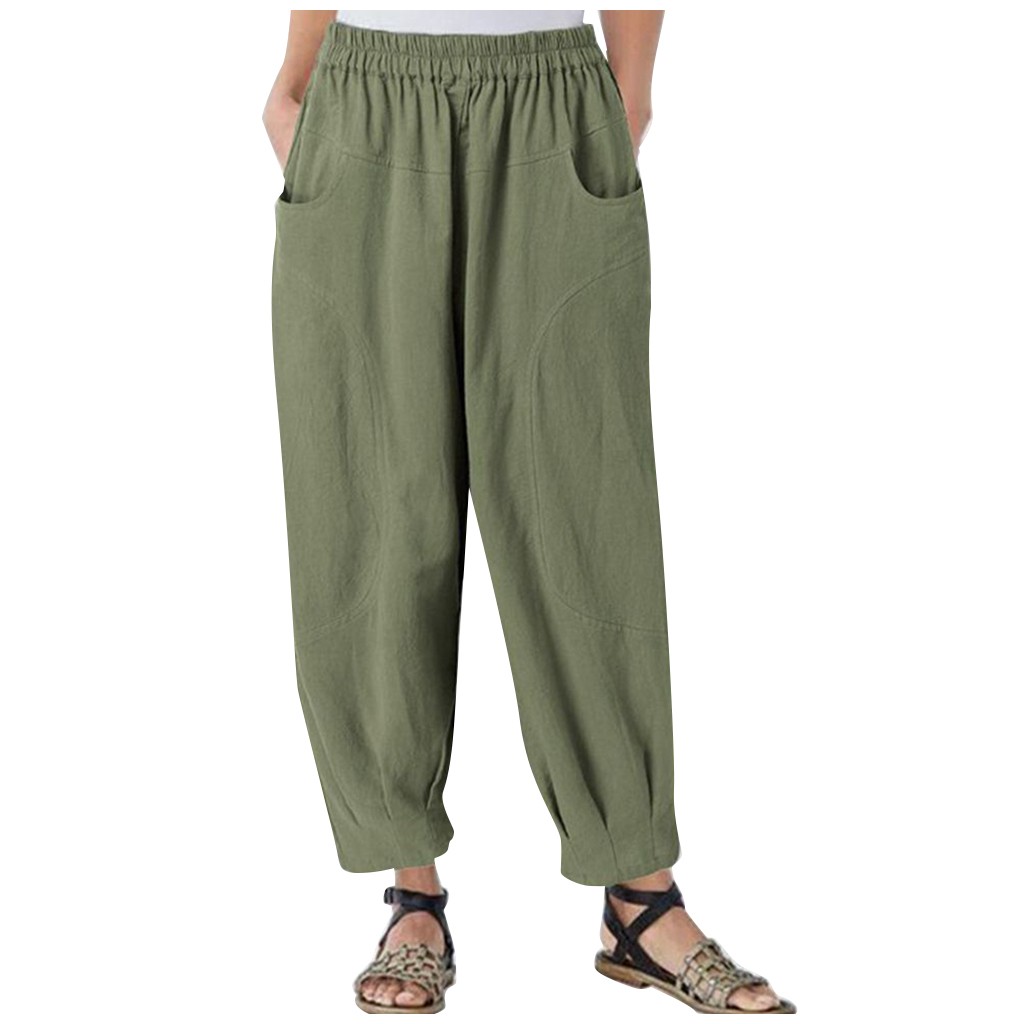 Women Plus Size Comfort Straight Wide Leg Loose Pocket Solid Color Trousers  - Walmart.com