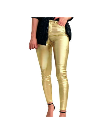 Sakkas Footless Liquid Wet Look Shiny Metallic Stretch Leggings - Gold -  Large 
