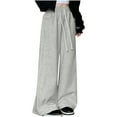 thumbnail image 1 of Trousers for Women Wide Leg Sweatpants for Women Casual Elastic High Waisted Drawstring Long Pants with Pockets Tall Pants for Women S-130 Gray S, 1 of 6