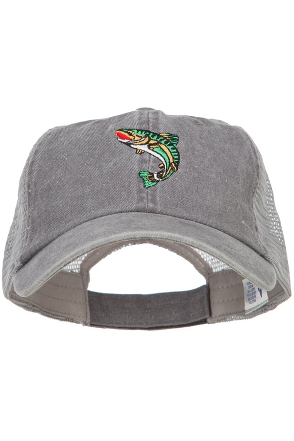 Trout Embroidered Washed Trucker Cap - Lt Grey Grey OSFM