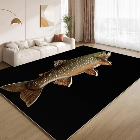 Trout Fish Area Rugs, Big Bass Pike Pattern Carpet, Washable Non Slip Low Pile Soft Rug for Living Room Bedroom Decor Mat 2x3ft