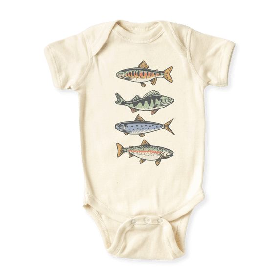 Trout Fish Baby Bodysuit Fishing Tshirt for Kids Toddler Tee Cute Baby Gift for Baby Clothes Fishing Outfit 6-9m Natural