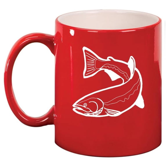 Trout Fish Ceramic Coffee Mug Tea Cup Gift (11oz Red)