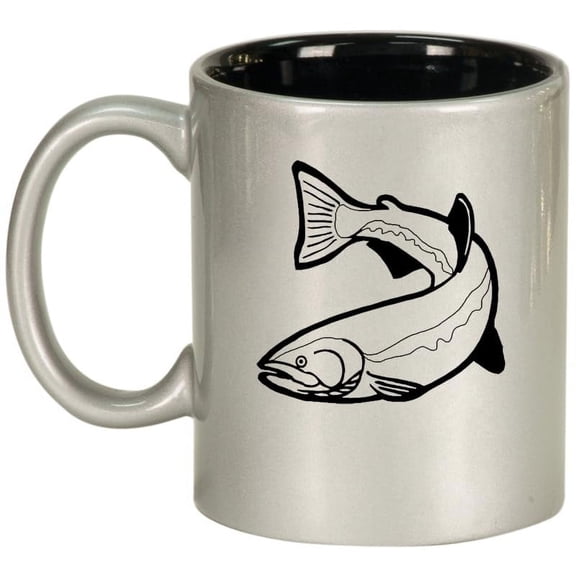 Trout Fish Ceramic Coffee Mug Tea Cup Gift (11oz Silver)
