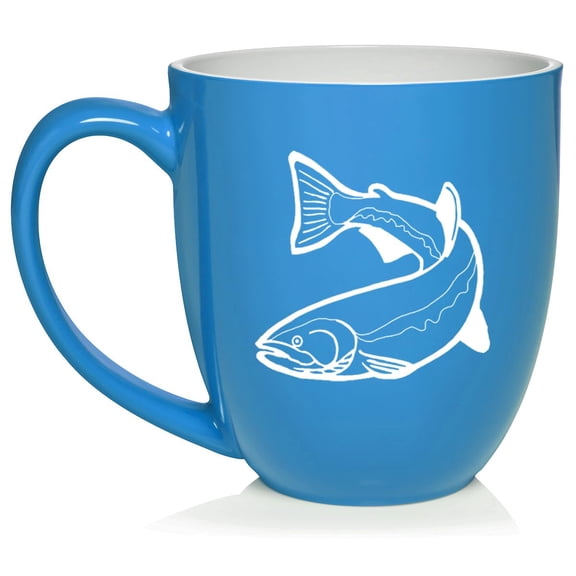 Trout Fish Ceramic Coffee Mug Tea Cup Gift (16oz Light Blue)