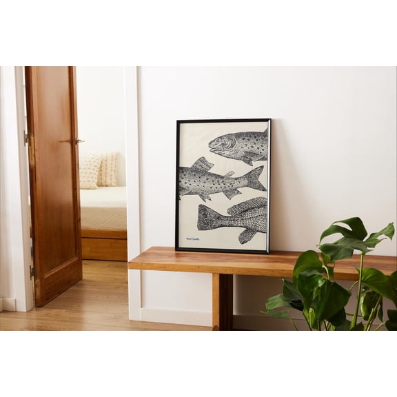 Trout Fish Vintage Poster Art Retro Fishing Print Cabin Wall Decor Outdoor Sports Fisherman Illustration Trout Family Wall Art, Modern Wall Decor, 12x18 UNFRAMED