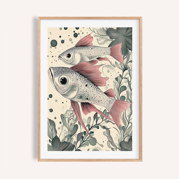 Trout Fish Wall Art Print Pink Fins Botanical Modern Nature Unframed Canvas 8x10in