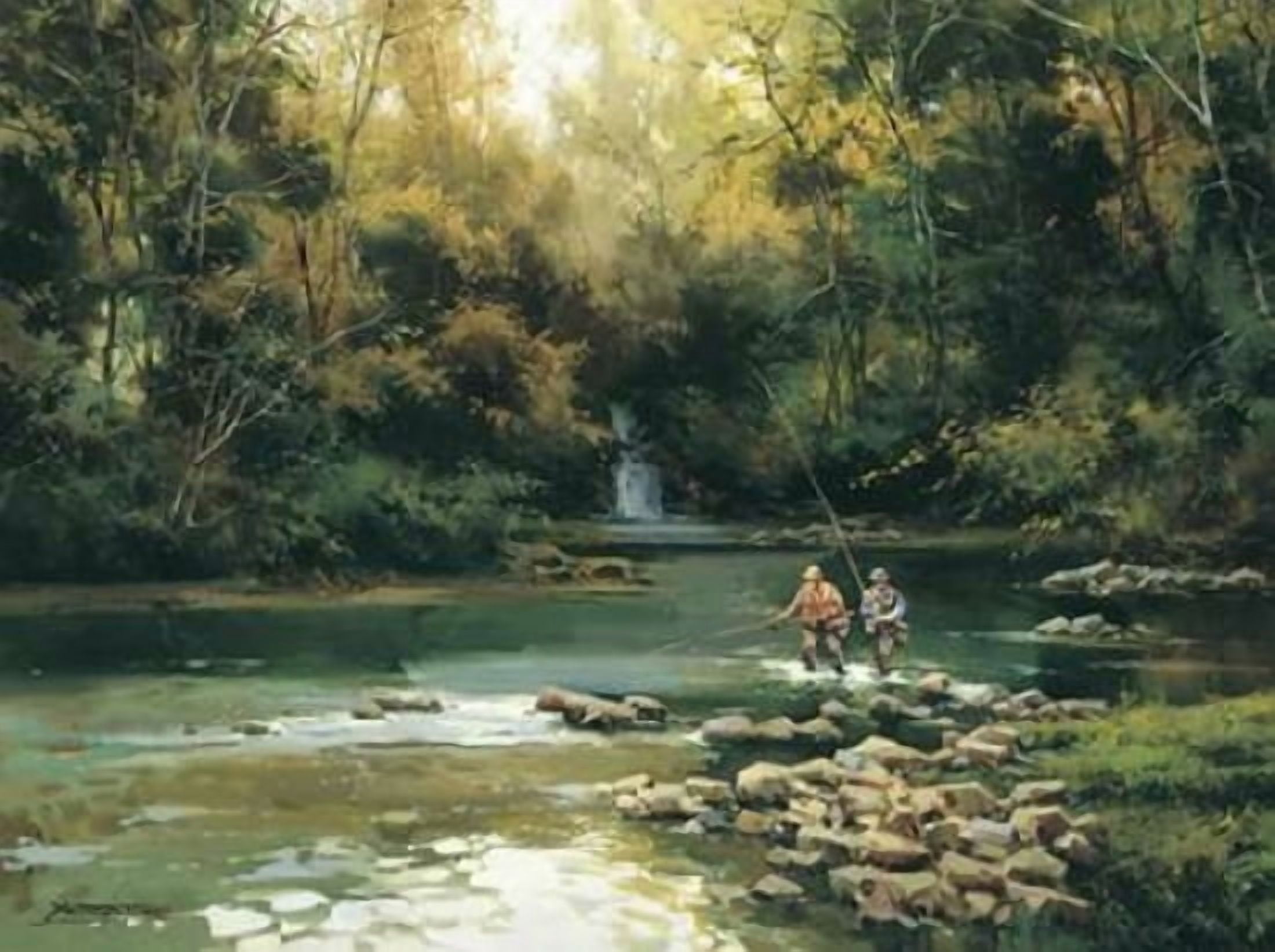 Trout Fishermen Canvas Art - Salvador Caballero (18 x 24)