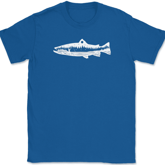 Trout Fishing Landscape T-Shirt Hobby Rod Cast Reel Father's Day Gift Tee - Royal Blue, 5XL