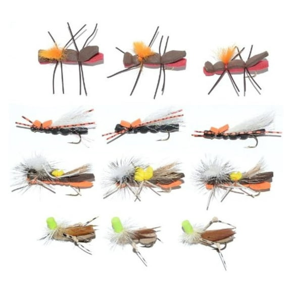 Trout Fly Assortment - Chernobyl Ant and Foam Body Dry Fly Collection 1 Dozen Flies