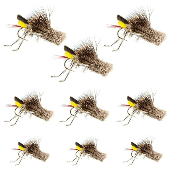 Trout Fly Fishing Flies - Yellow Foam Dry Flies - 9 Count Assortment - Sizes 8, 10, 12 - Terrestrial Pattern - Trout, Bass, Panfish Yellow Grasshopper Hook Sizes 8, 10, and 12