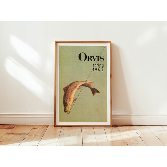 Trout Fly Fishing Print Vintage Poster Art Retro Travel Decor Moody Cabin Wall Art Outdoor Sports Fisherman Gift For Dad (Unframed)