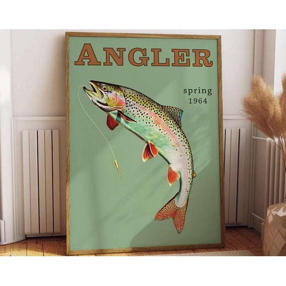 Trout Fly Fishing Vintage Travel Wall Art Print, Unframed Paper Poster 24x36in