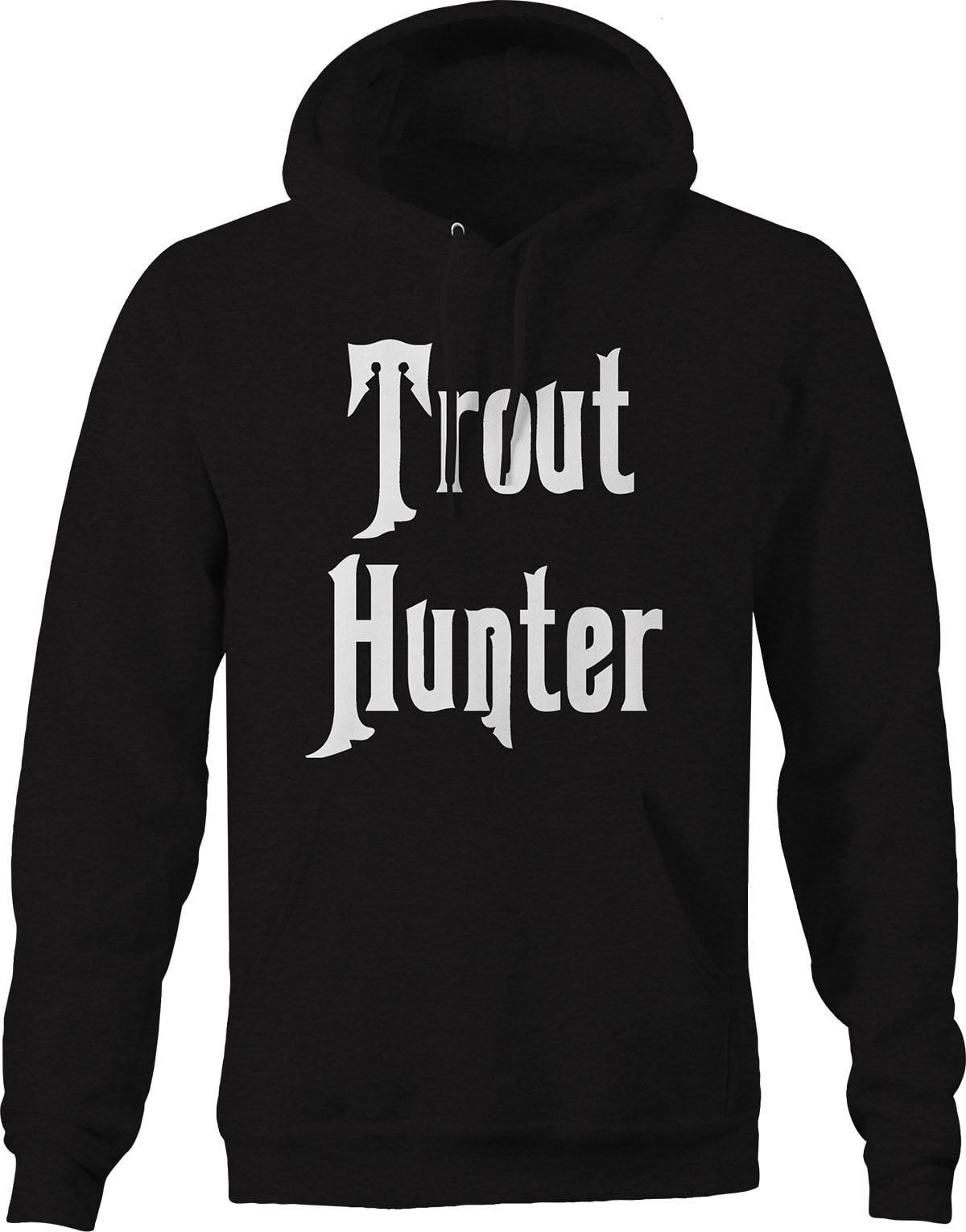 Trout Hunter Fishing Hoodie for Big Men 3XL Black 