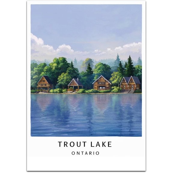 Trout Lake Map Retro Style Travel Canvas, Trout Lake Map Vintage Rustic Canvas Print, Home Office Wall Decoration, Trout Lake Map Country Canvas Canvas EhLn6l