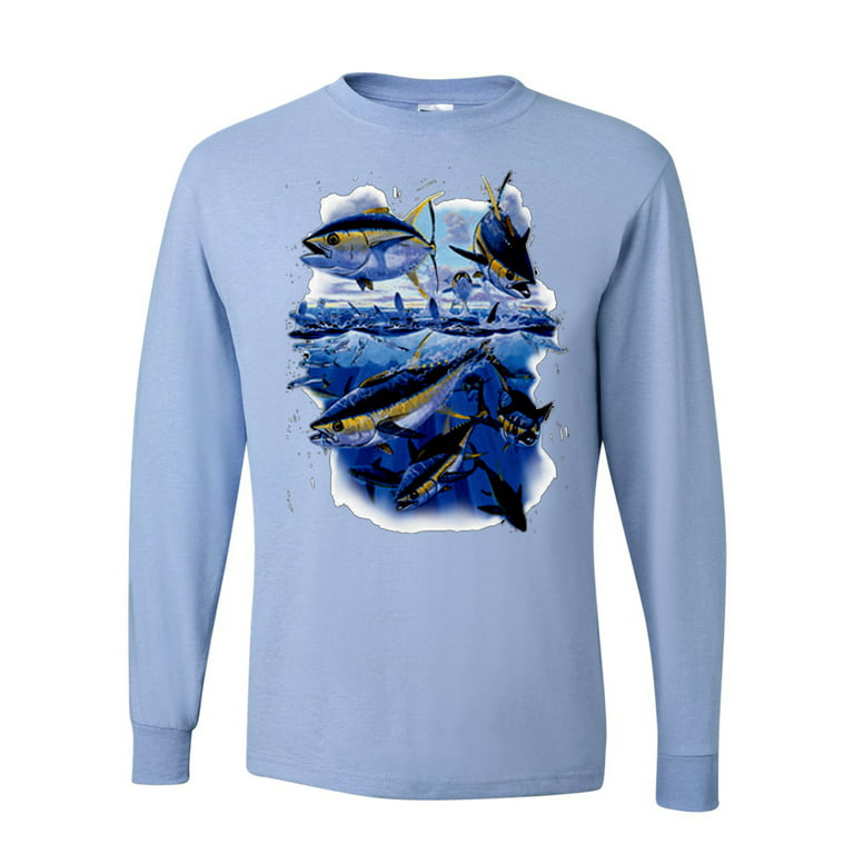 Trout LargeMouth Bass Fish Fishing Lovers Mens Long Sleeves, Light Blue,  Large