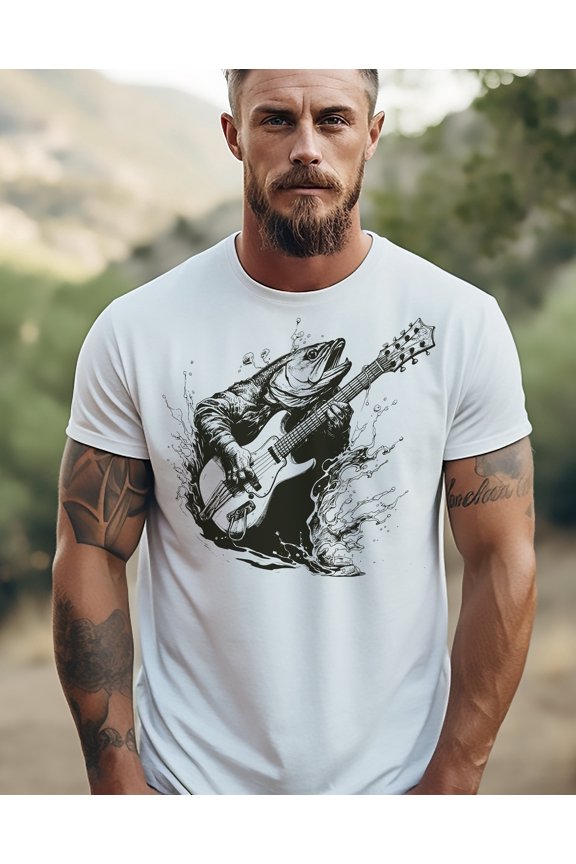 Trout Playing Guitar t, Funny Men's Shirt, Hilarious Gifts for Man, Funny Fishing Shirt, Camping T-Shirt, Fish Plays Guitar, Funny T-Shirt, Unisex T-Shirt