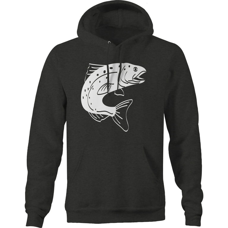 Trout Right with Open Mouth Fishing Pullover Hoodie Medium Dark Gray