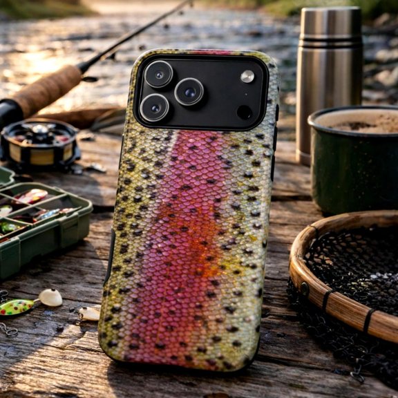 Trout Scale Phone Case with iPhone 17 to 11 Pro Max Fishing Pattern