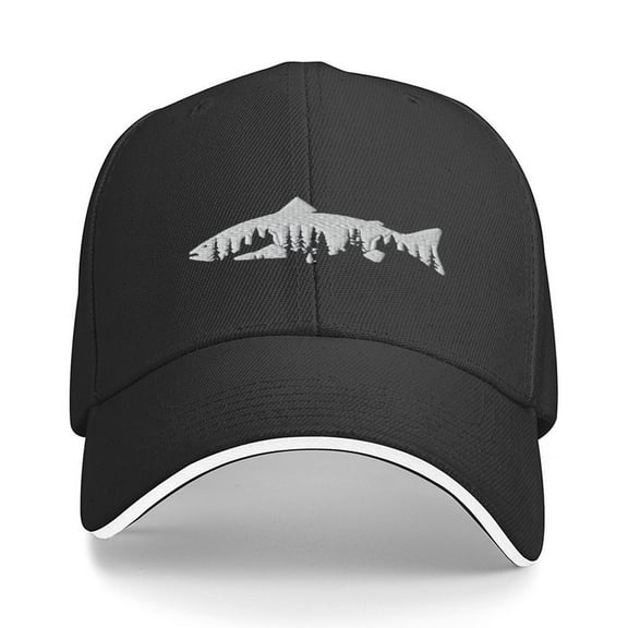 Trout Trees Mountain Print Baseball Cap Adjustable Strap for Running Workouts and Outdoor Activities All Seasons,Made In USA,Adult One Size Fits All