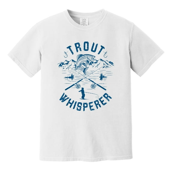'Trout Whisperer'' T-shirt - A classic design for salmon fishing enthusiasts, showcasing the skill of "whispering" to nature.