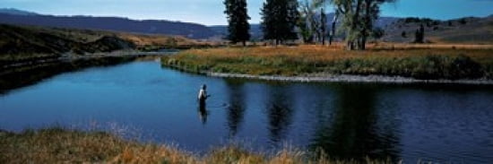 Trout fisherman Slough Creek Yellowstone National Park WY Canvas Art - Panoramic Images (36 x 12)
