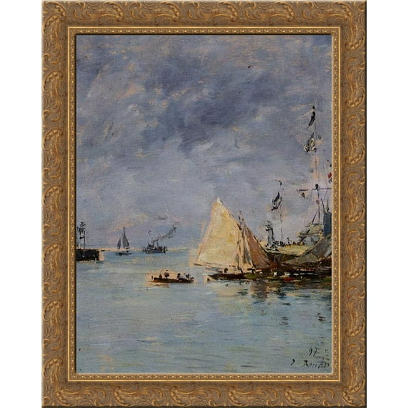 Trouville. The Jettys High Tide. 24x20 Gold Ornate Wood Framed Canvas Art by Eugene Boudin