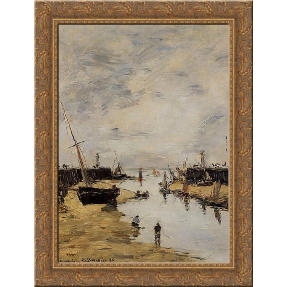 Trouville. The Jettys Low Tide. 24x18 Gold Ornate Wood Framed Canvas Art by Eugene Boudin