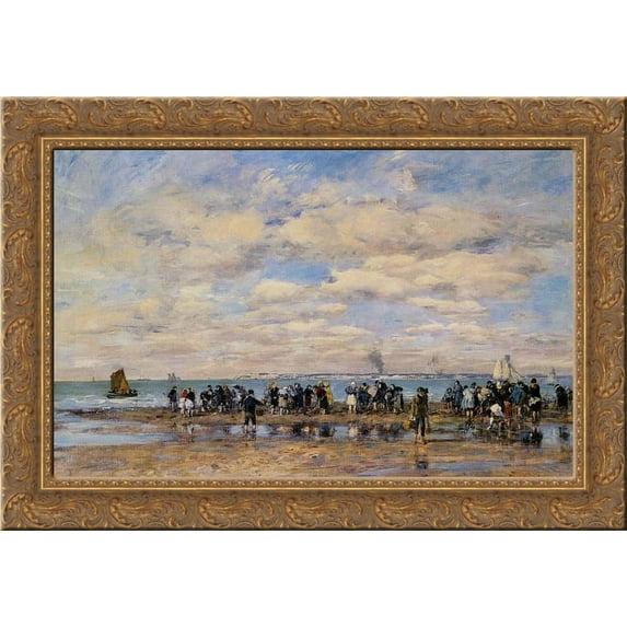 Trouville, the Beach at Low Tide 24x18 Gold Ornate Wood Framed Canvas Art by Eugene Boudin