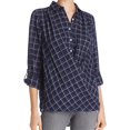 thumbnail image 1 of Trovata Womens Plaid Twist Button-Down Top Navy S, 1 of 1