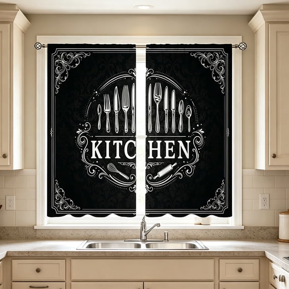 Library Panel Short Trovenix 2D Printed Kitchen Curtain Short Panels 1 Pair Washable Rod ...