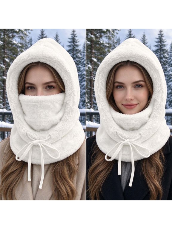 Balaclava, Women Fleece Hooded Winter Face Cover and Hat, Thick Windproof Cold Weather Pullover Cap for Skiing Cycling Snowboard Outdoor