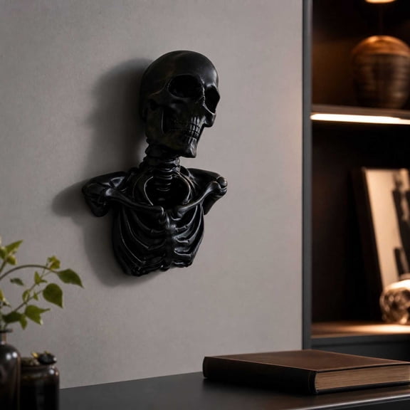 Trovenix Black Skeleton Wall Decor Skull Torso Wall Mount Sculpture Southern Gothic Halloween Wall Art Ornament for Home House Party Decoration