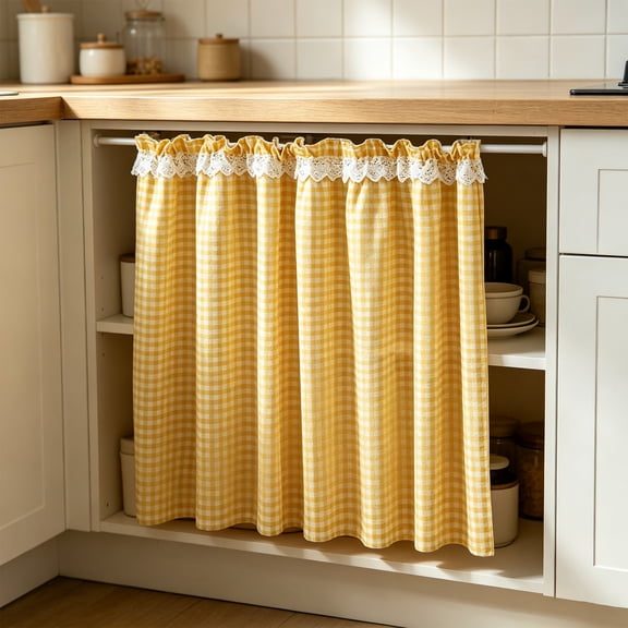 Trovenix Cabinet Curtain Lace Short Curtain Shelf Cupboard Cover Curtain for Home Decor Kitchen Storage Privacy Screen