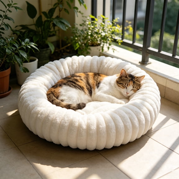 Trovenix Calming Donut Bed Soft Round Cuddler Bed Washable Cozy Sleeping Bed For Small Dogs And Cats