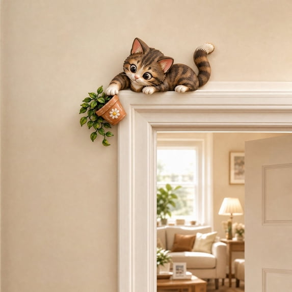 Trovenix Cat Door Corner Decor Cute Kitty Door Frame Corner Ornament Funny Peeking Cat Door Topper for Home Room Doorway Holiday Wall Decoration