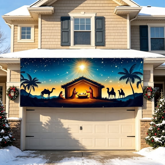 Trovenix Christmas Garage Door Large Festive Holiday Background Flag Decorative Banner For Garage Door Outdoor Indoor Home Party Holiday Decor