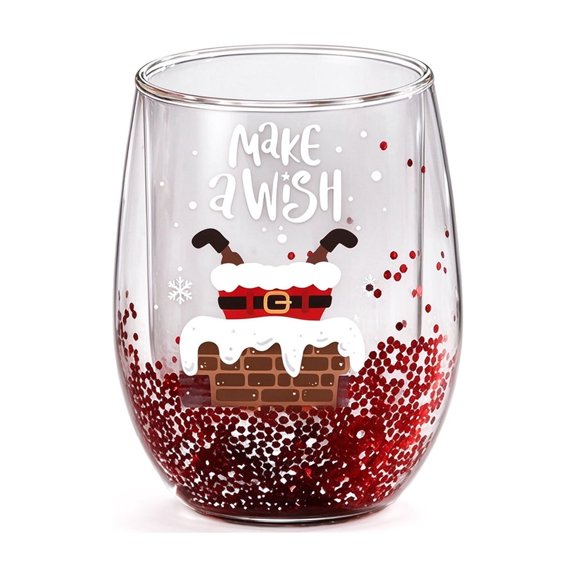 Trovenix Christmas Glass Tumbler Double Wall Egg Shape Cup with Sealed Sequins Festive Printed Coffee Mug for Holiday Party Drinkware Winter Gift for Family Friends
